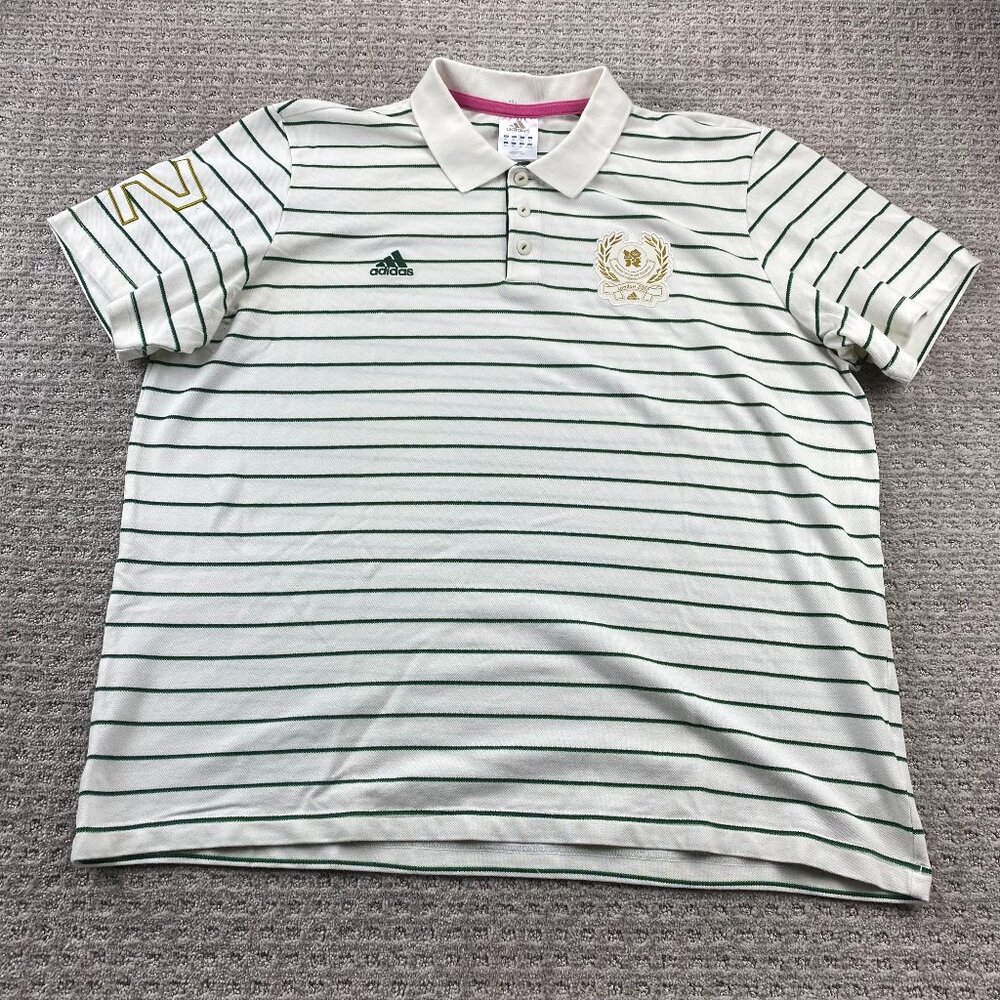 Vintage Adidas 2012 Olympic London Polo Shirt Men 2XL White Green Stripes Golf